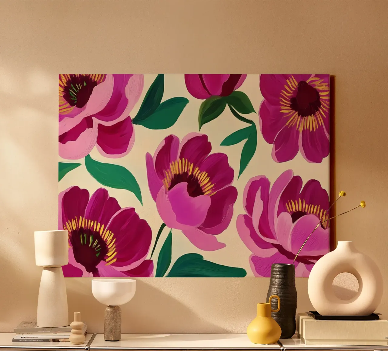 Pink Flowers canvas by IamHomeStudio