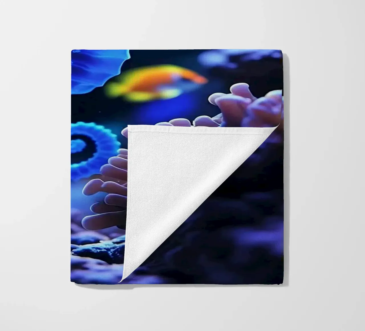 ✨🐠 Twilight Drift ✦ Neon Seahorse in Blooming Reefs🌙 (2) beach towel by LUMAQUA STUDIO
