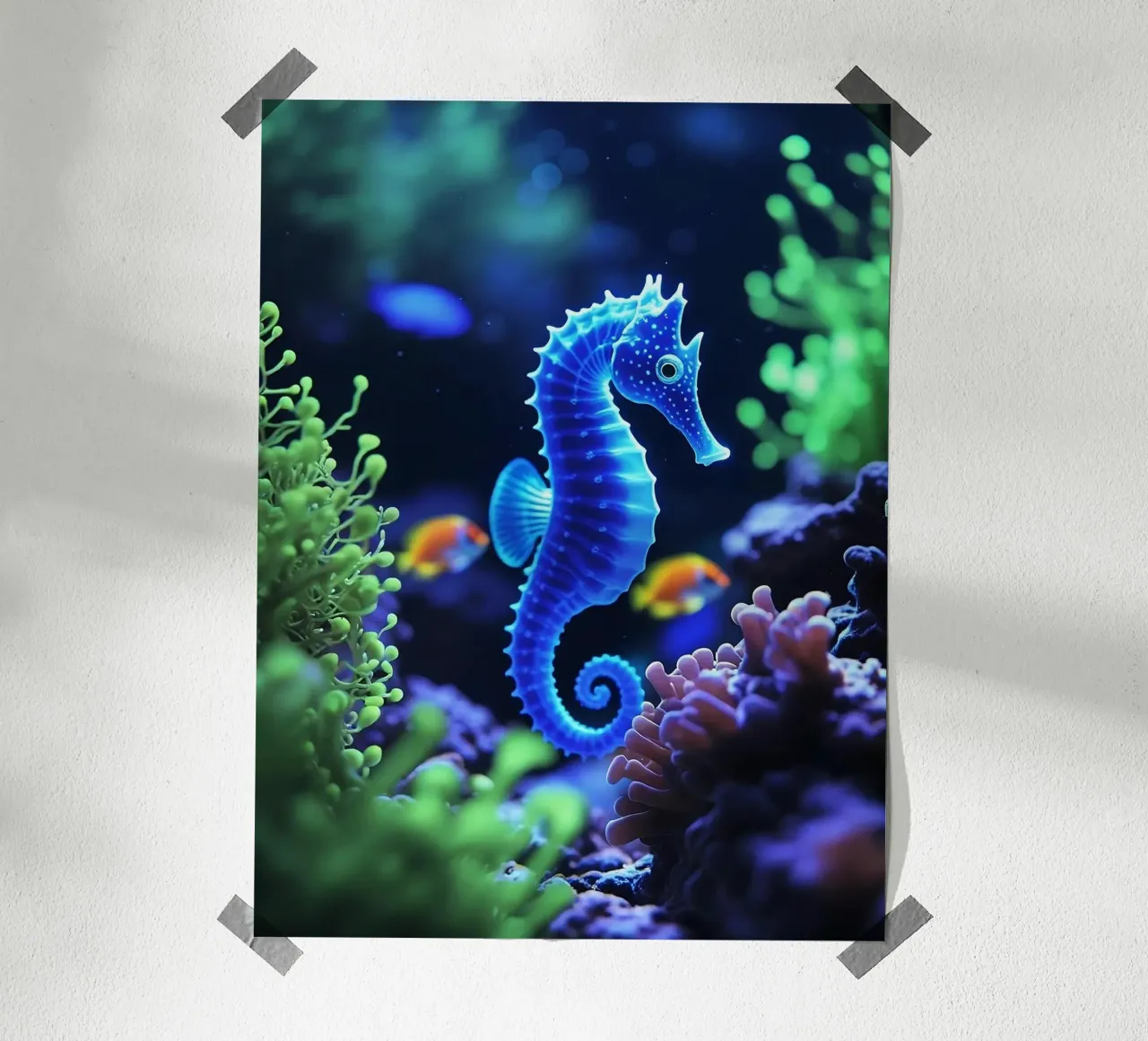 ✨🐠 Twilight Drift ✦ Neon-Seepferdchen in blühenden Riffen🌙 (2) Hahnemühle von LUMAQUA STUDIO