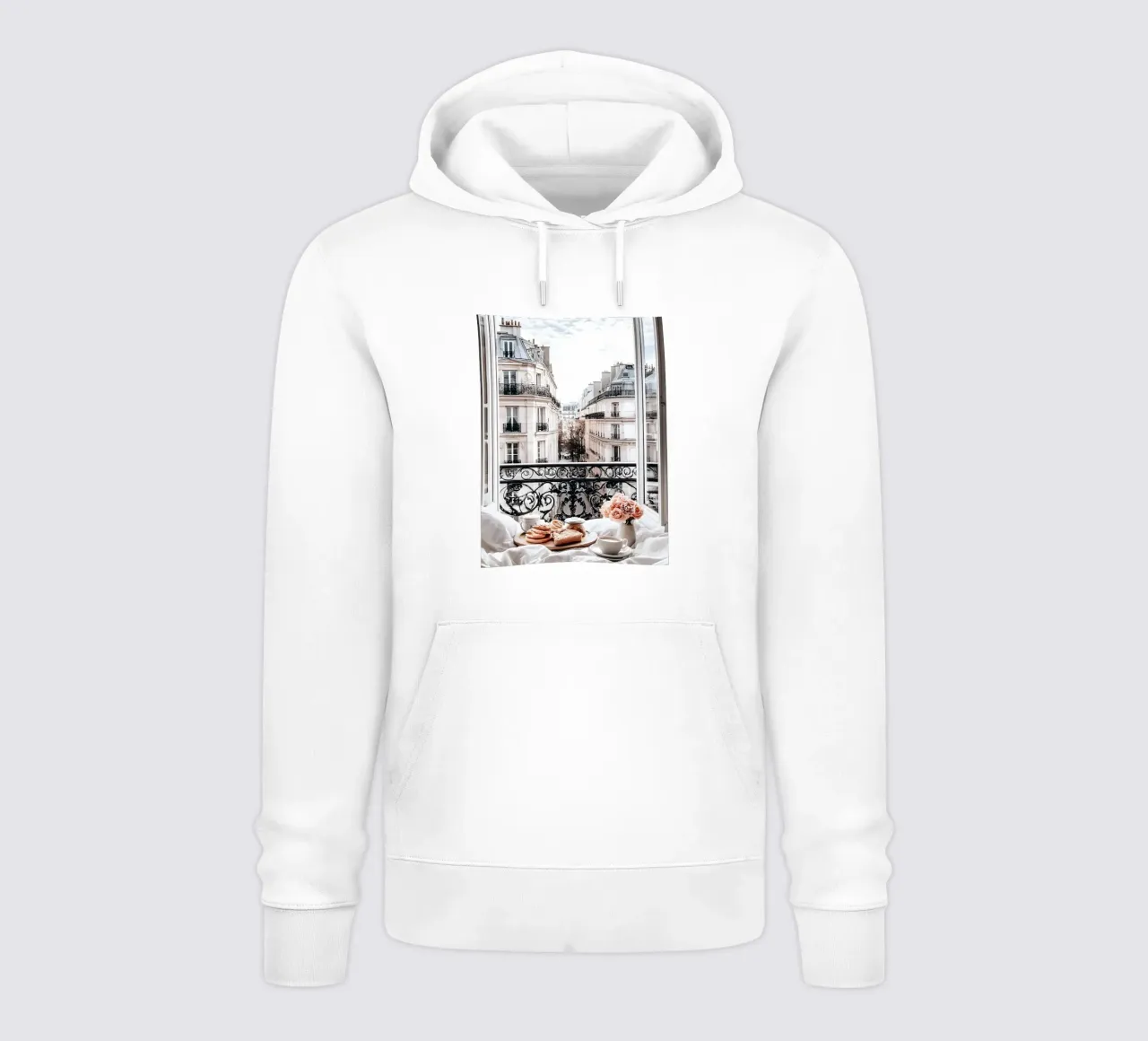 Balcone con vista su Parigi felpa con cappuccio da IamHomeStudio