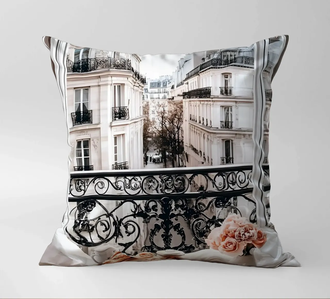 Balcone con vista su Parigi cuscino da IamHomeStudio