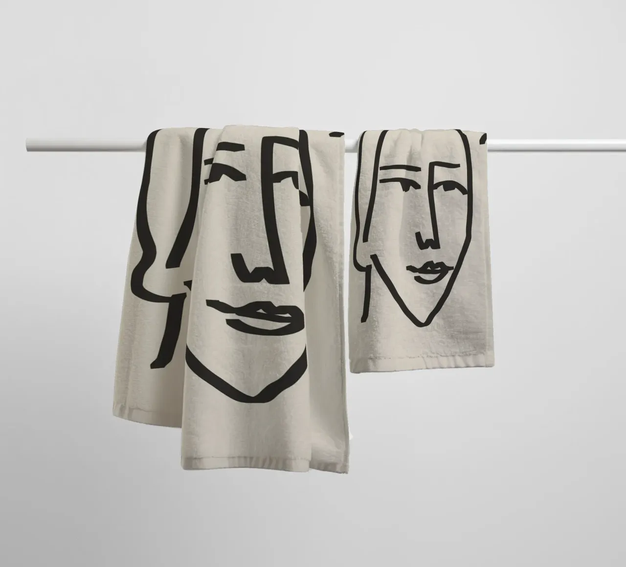 Line art candid portrait 5 towel by Little Dean