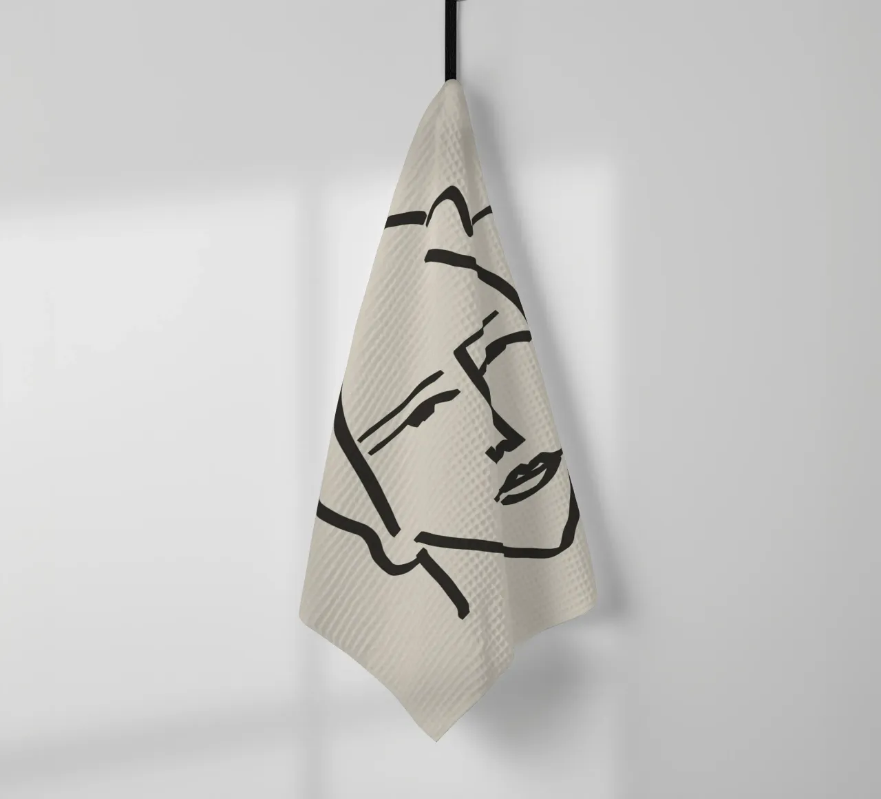 Line art candid portrait 5 tea towel by Little Dean