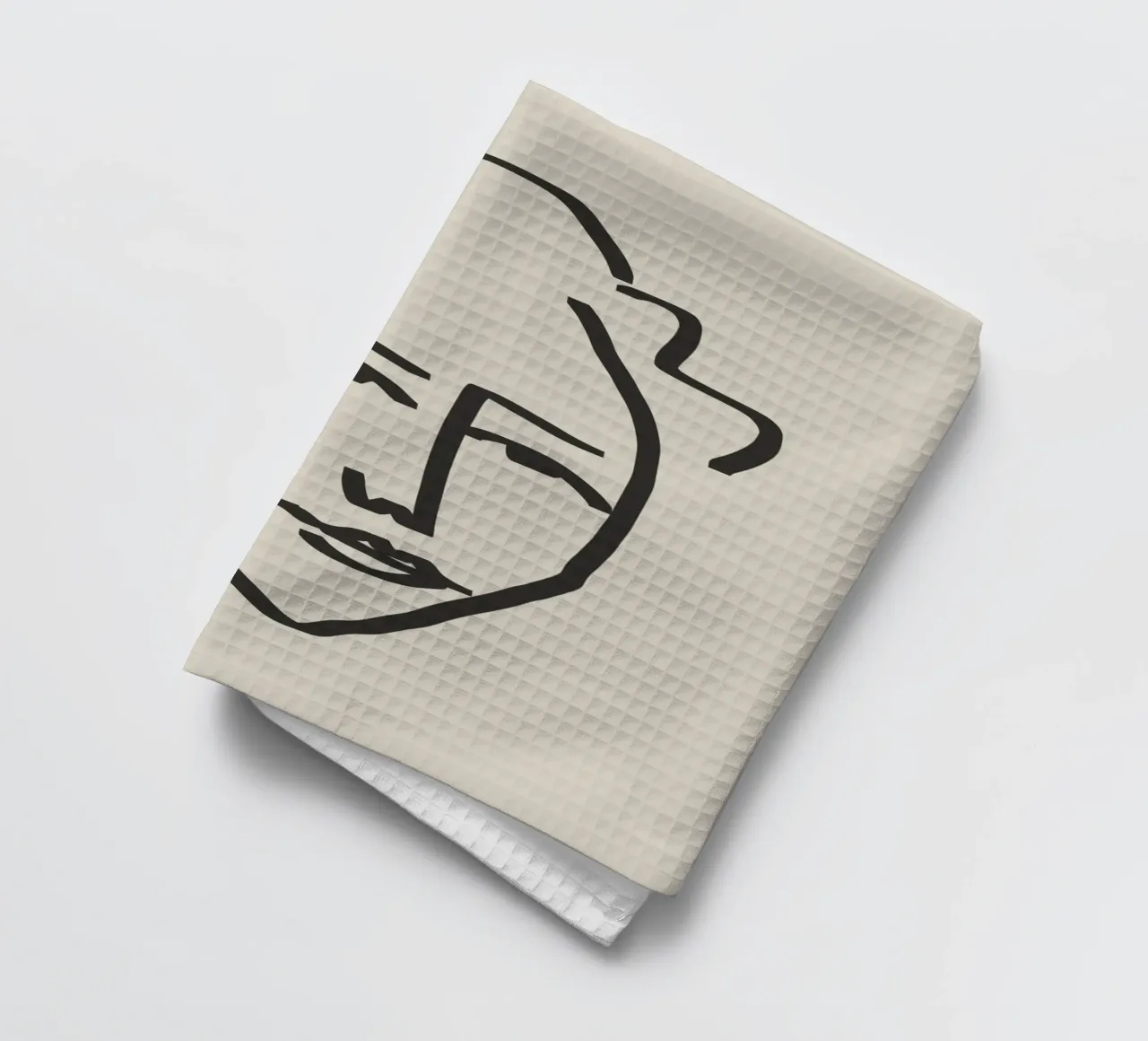 Line art candid portrait 5 tea towel by Little Dean
