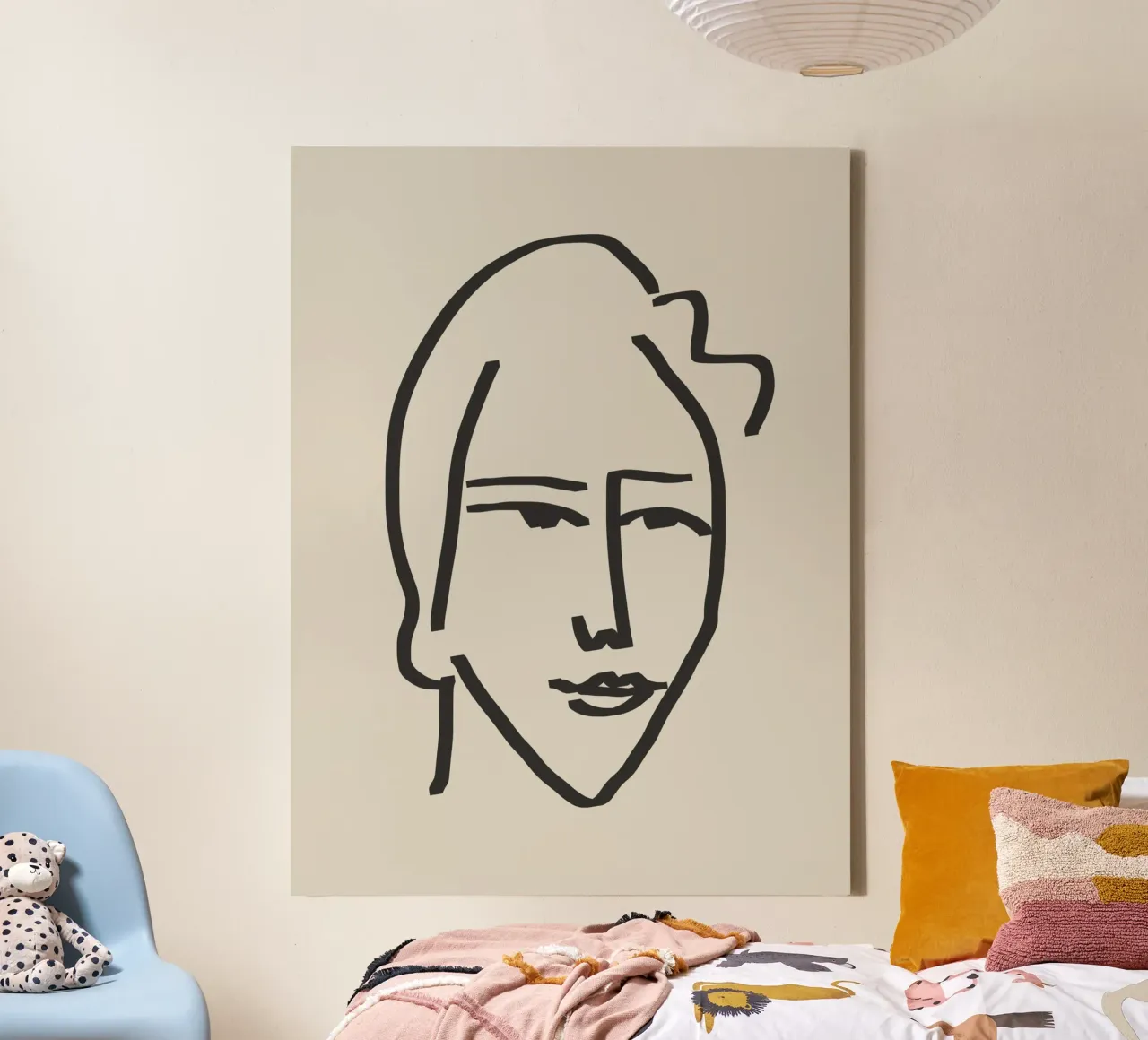 Line art openhartig portret 5 canvas van Little Dean