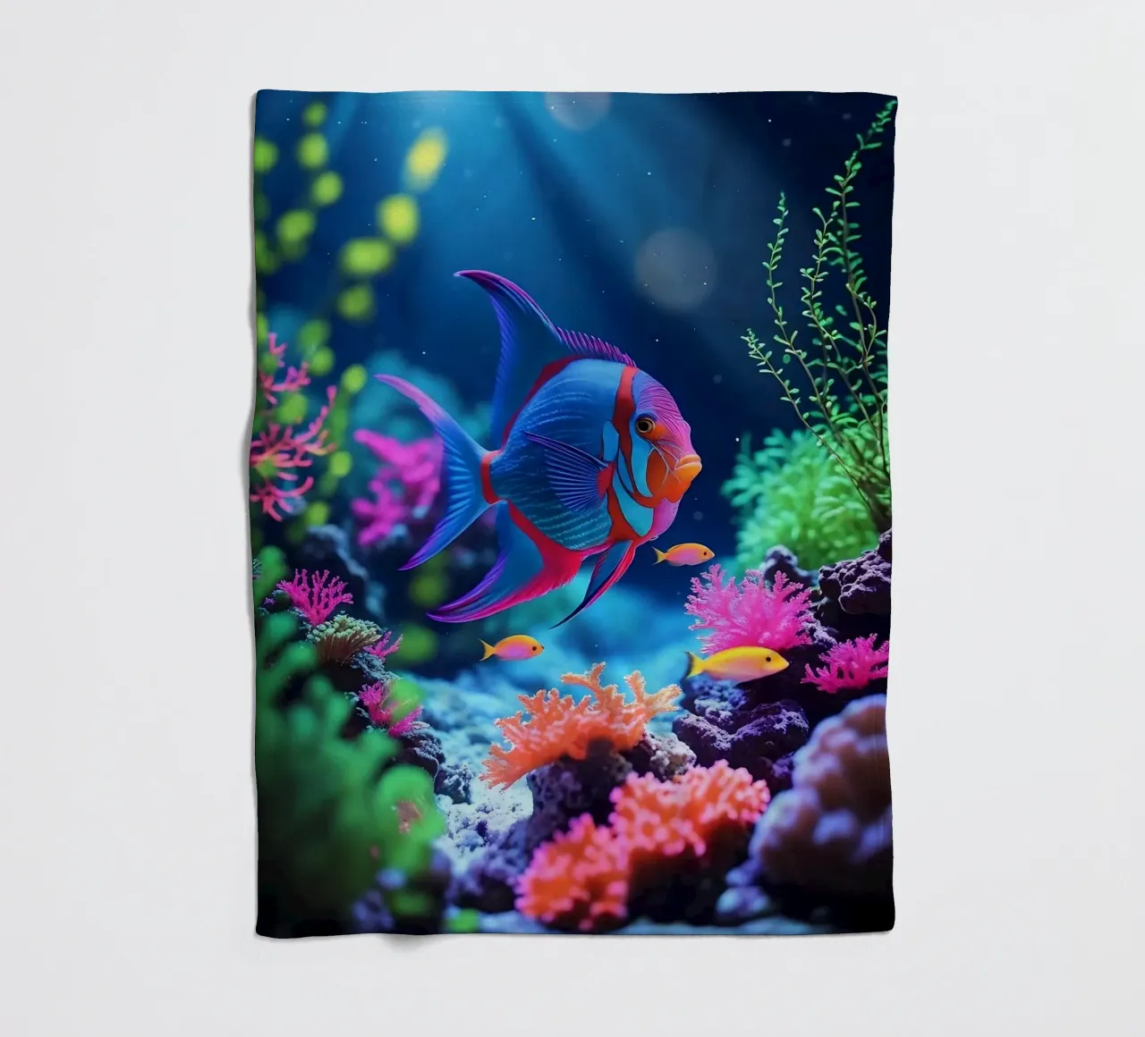 ✨🐠 Prism Drift ✦ Imaginary Fish in a Neon Bloom 🌙 fleece blanket by LUMAQUA STUDIO