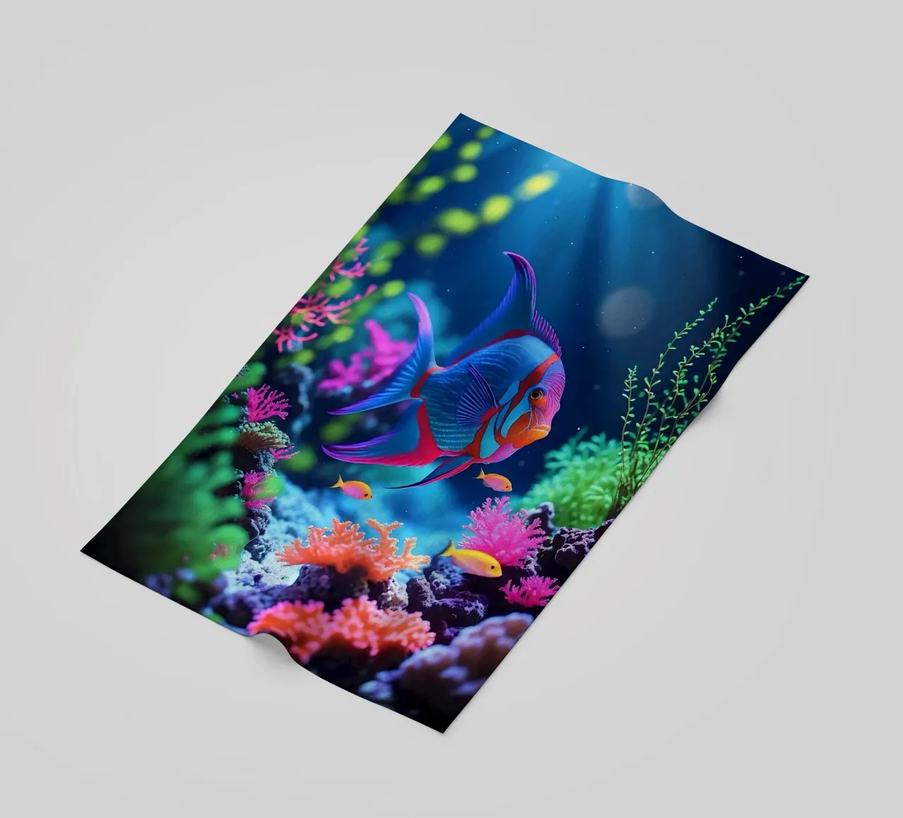 ✨🐠 Prism Drift ✦ Imaginary Fish in a Neon Bloom 🌙 beach towel by LUMAQUA STUDIO