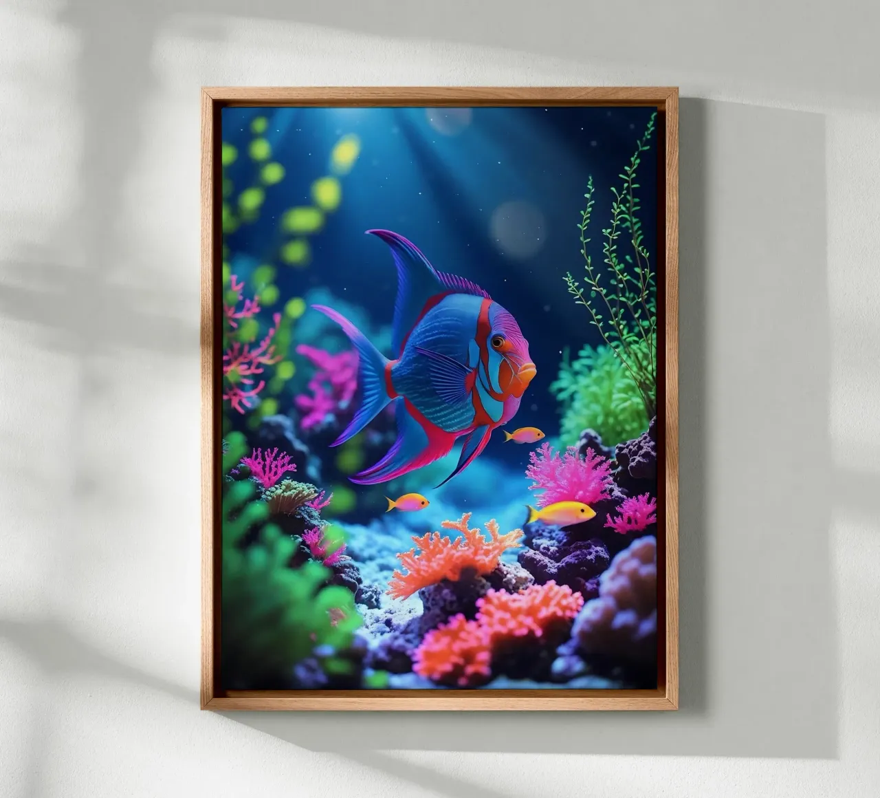✨🐠 Prism Drift ✦ Imaginary Fish in a Neon Bloom 🌙 canvas met Baklijst van LUMAQUA STUDIO