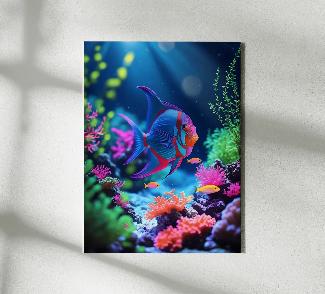 ✨🐠 Prism Drift ✦ Imaginary Fish in a Neon Bloom 🌙 canvas met Baklijst van LUMAQUA STUDIO
