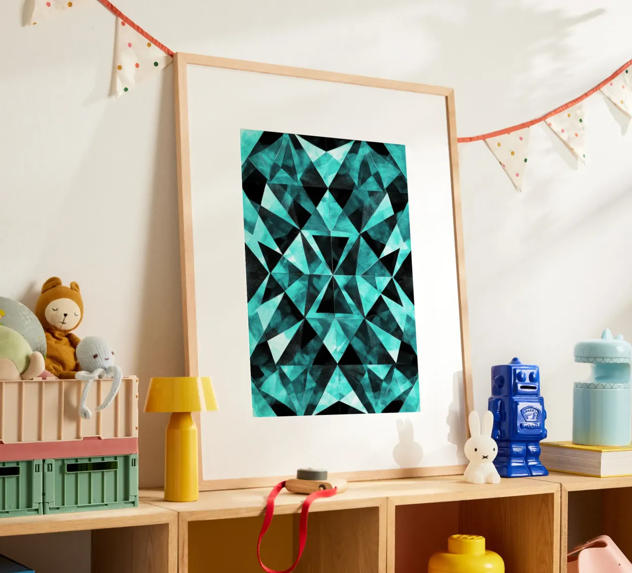 Teal Geometry in Watercolor Glass poster con telaio in alluminio da Niklas