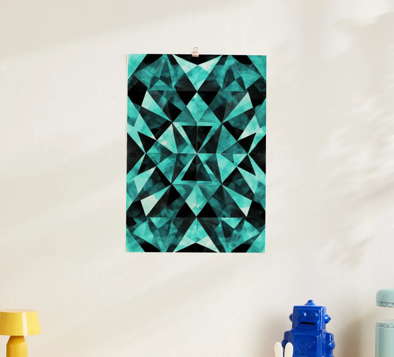 Teal Geometry in Watercolor Glass poster con telaio in alluminio da Niklas