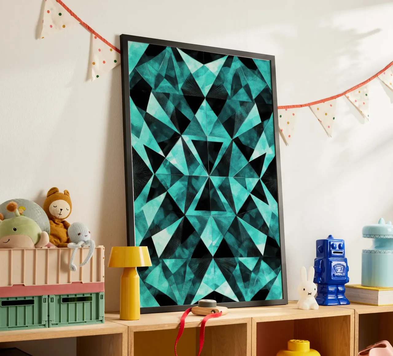 Teal Geometry in Watercolor Glass poster con telaio in alluminio da Niklas
