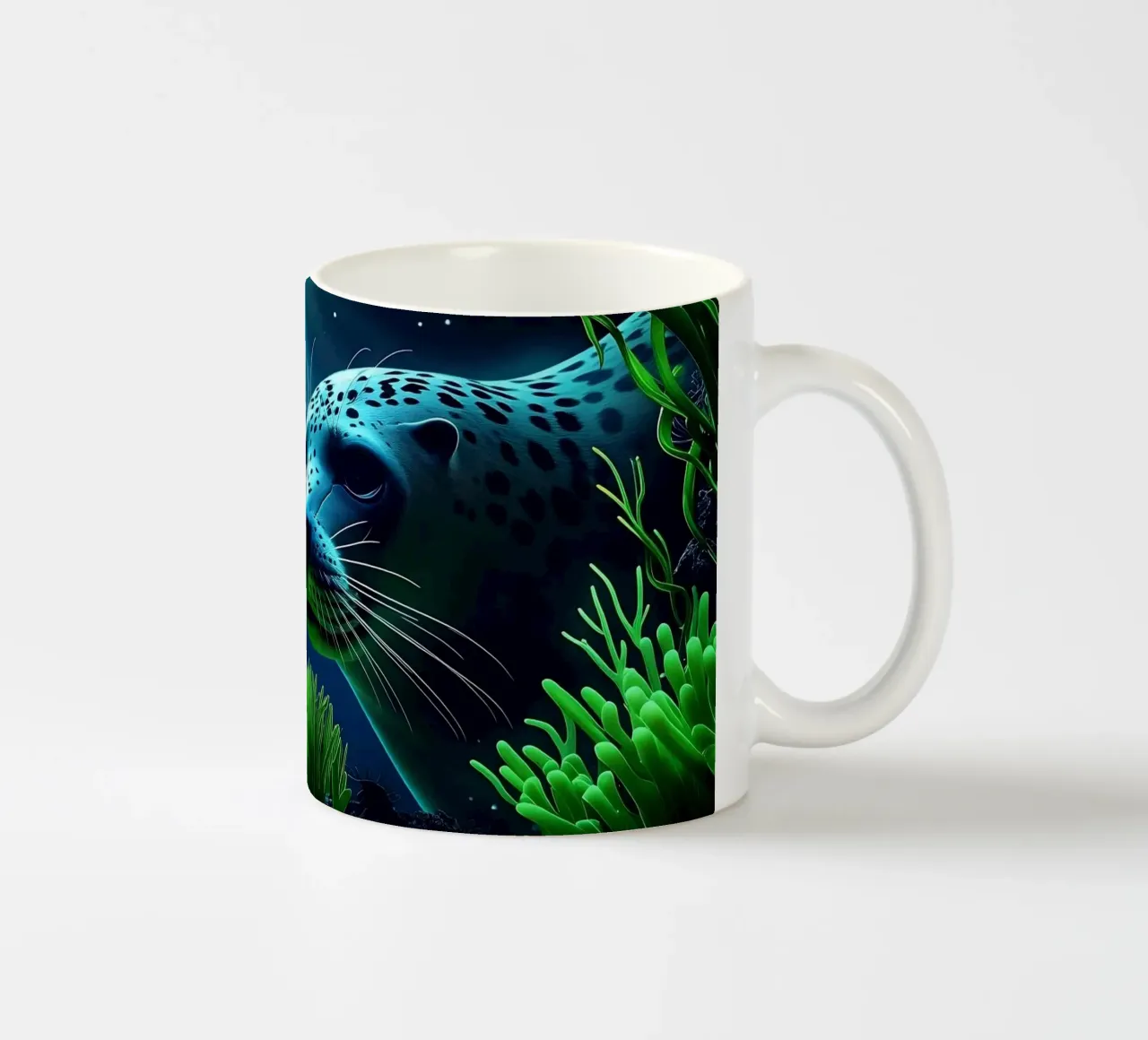 ✨🦭 Moonshadow Watcher ✦ Spotted Seal in Neon Waters 🌙 mug en céramique de LUMAQUA STUDIO