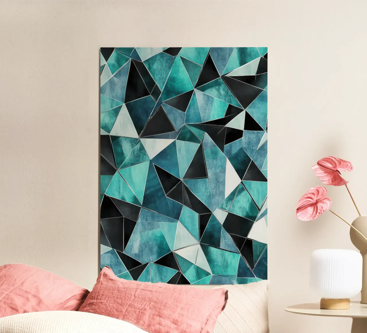 Teal & Black Geometric Watercolor poster con telaio in legno da Niklas