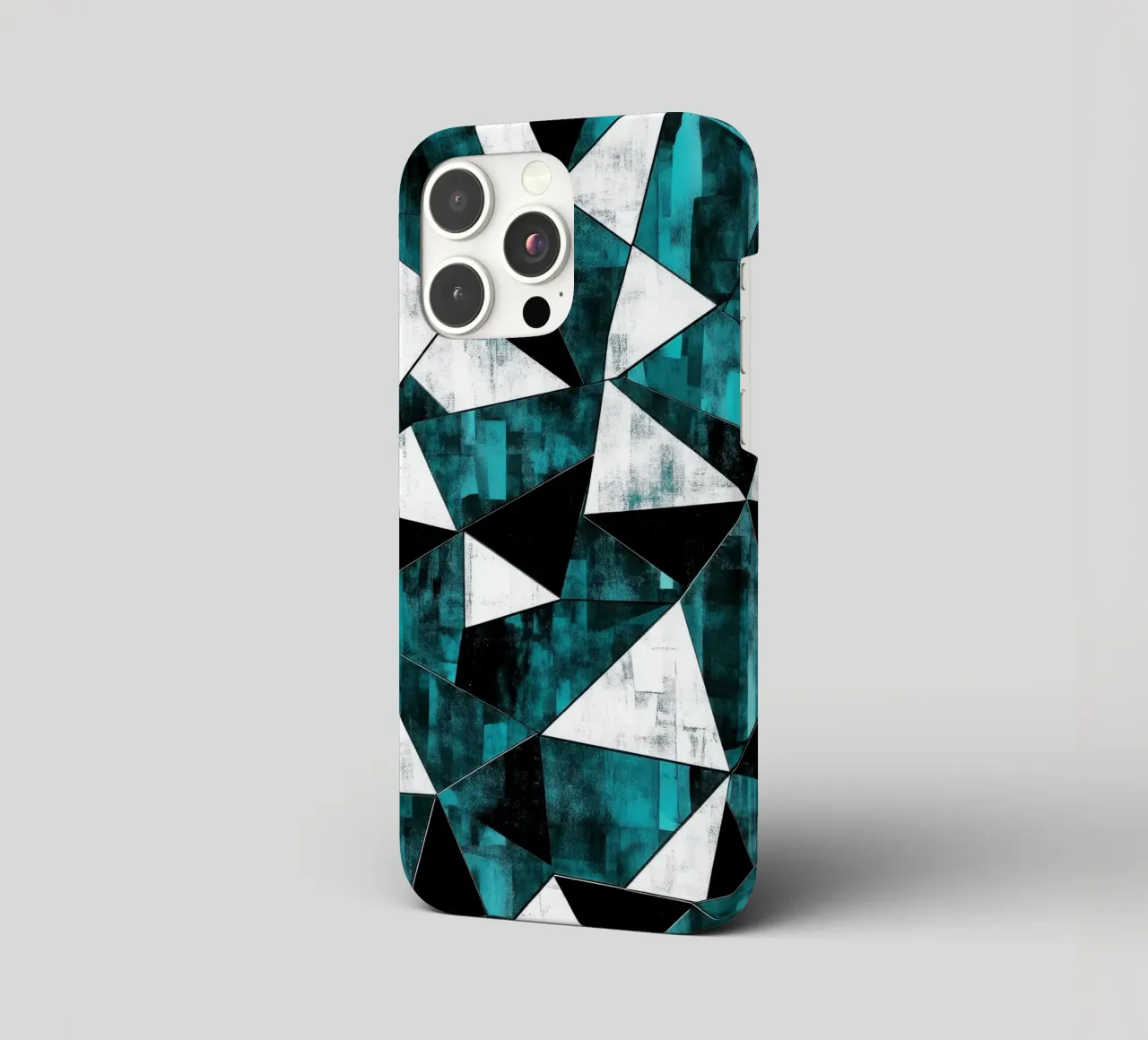 Triangular pattern in turquoise & white iphone case by Niklas