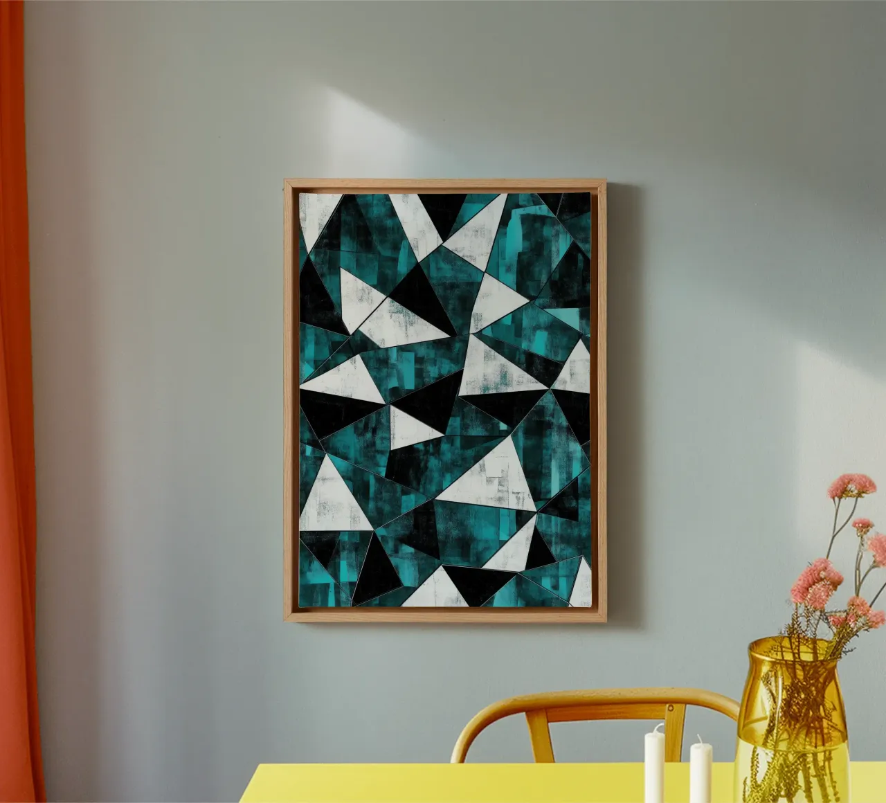 Triangular pattern in turquoise & white canvas by Niklas