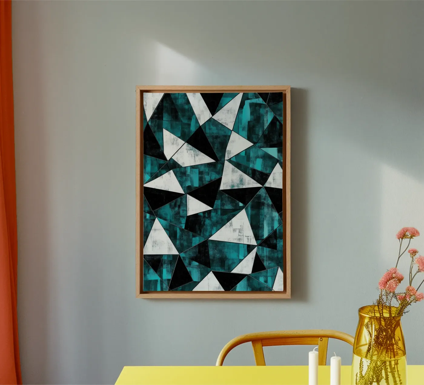 Triangular pattern in turquoise & white canvas by Niklas