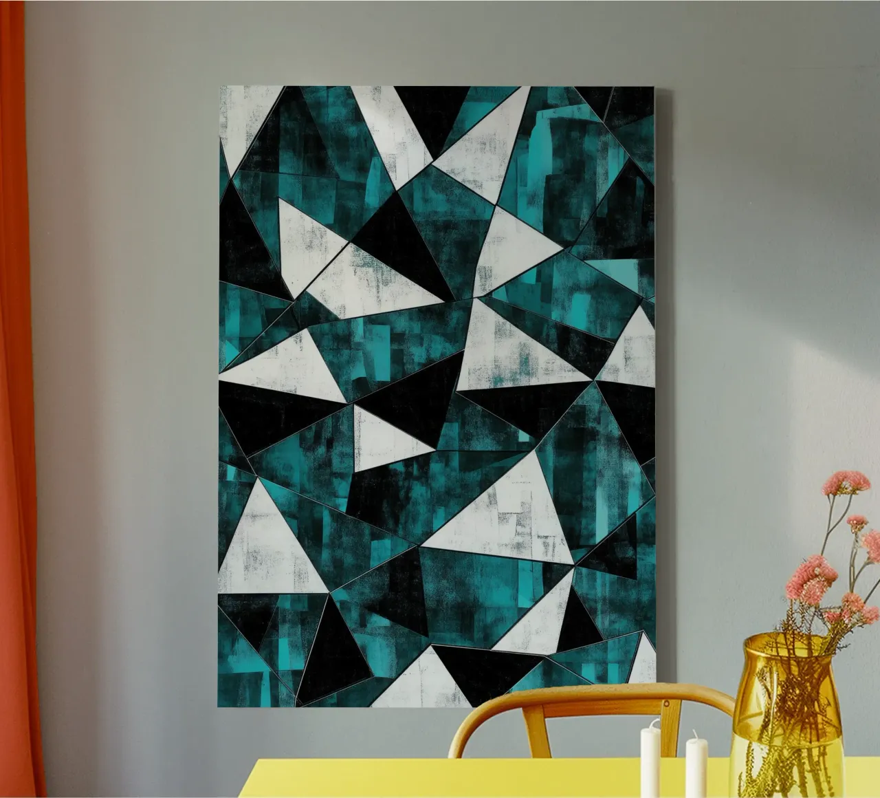 Triangular pattern in turquoise & white canvas by Niklas