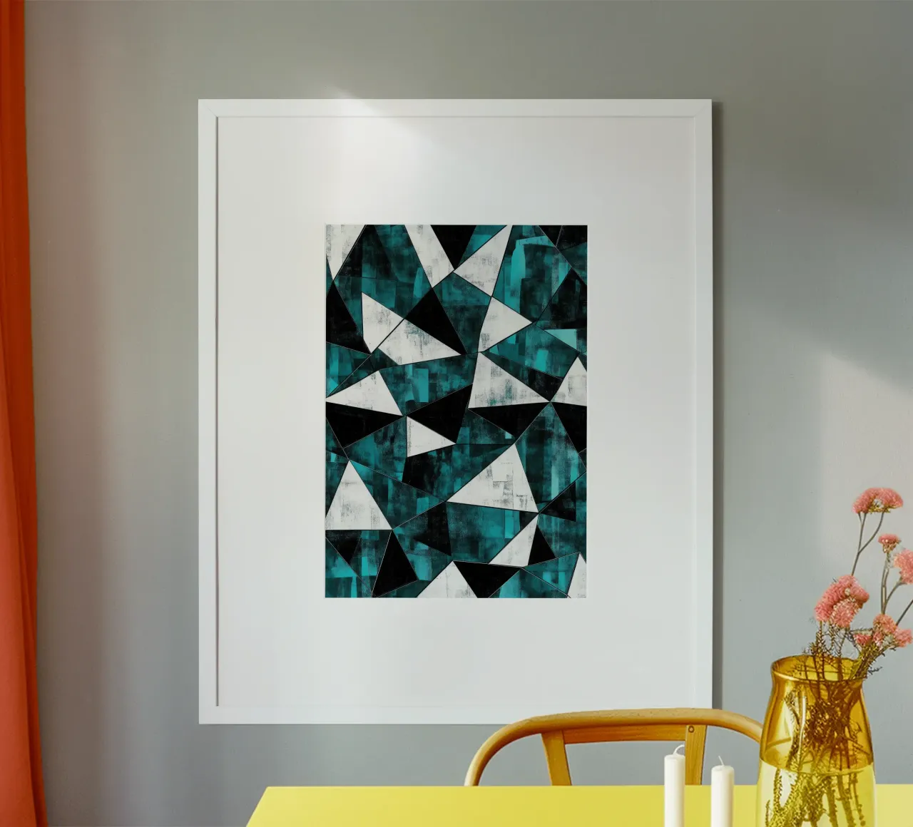 Triangular pattern in turquoise & white hahnemühle by Niklas
