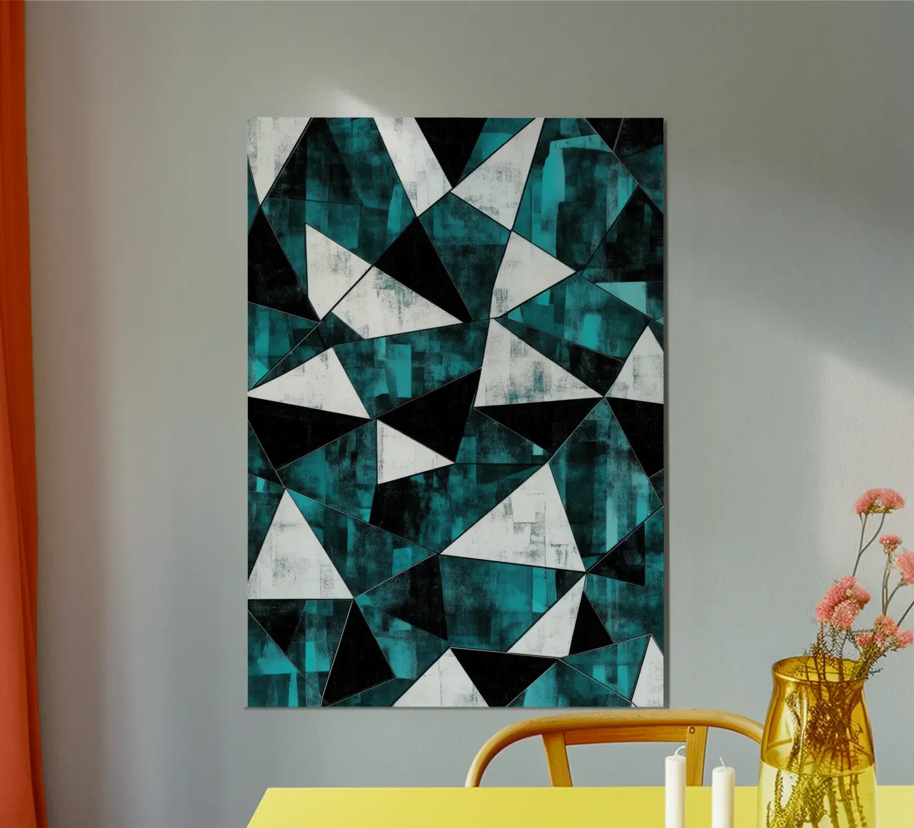 Triangular pattern in turquoise & white hahnemühle by Niklas