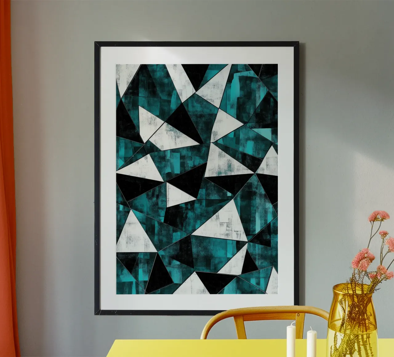 Triangular pattern in turquoise & white hahnemühle by Niklas