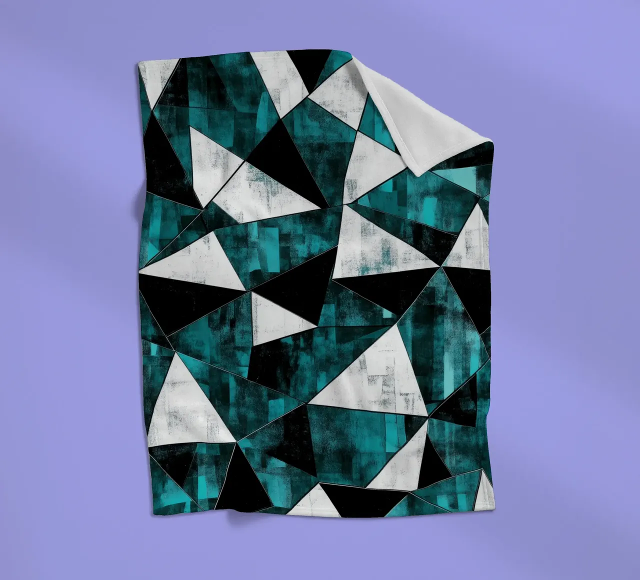 Triangular pattern in turquoise & white fleece blanket by Niklas