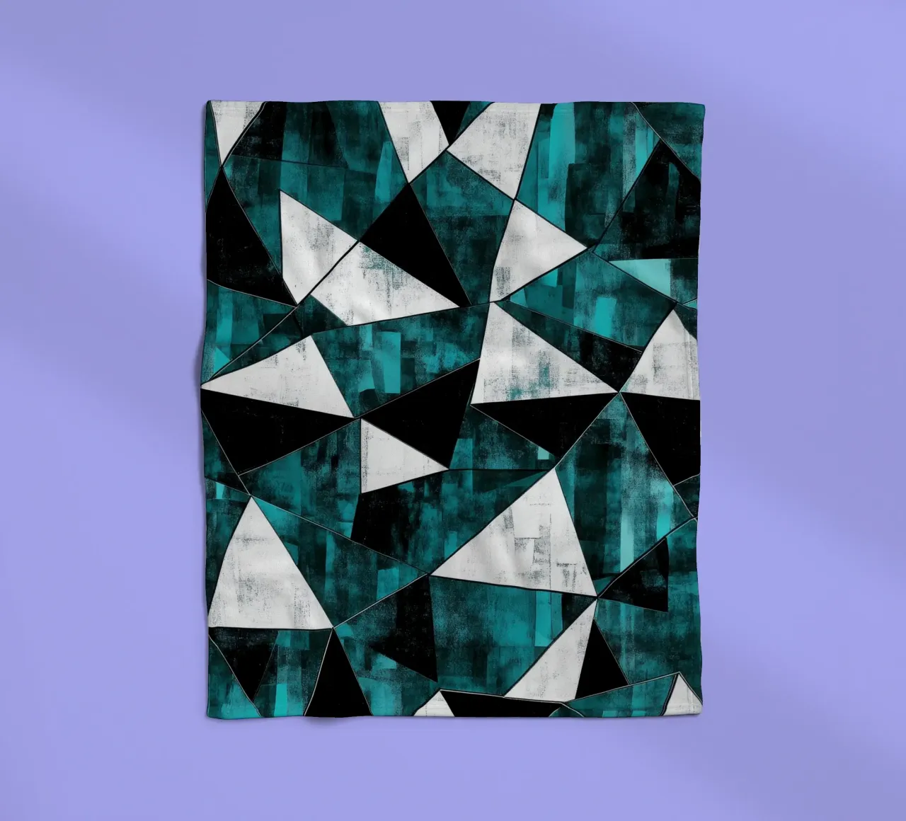 Triangular pattern in turquoise & white fleece blanket by Niklas