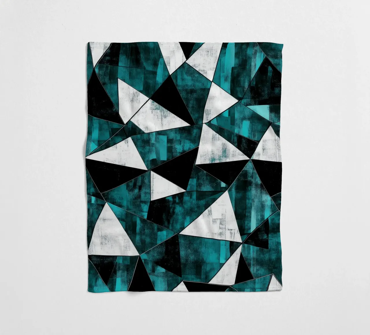 Triangular pattern in turquoise & white fleece blanket by Niklas