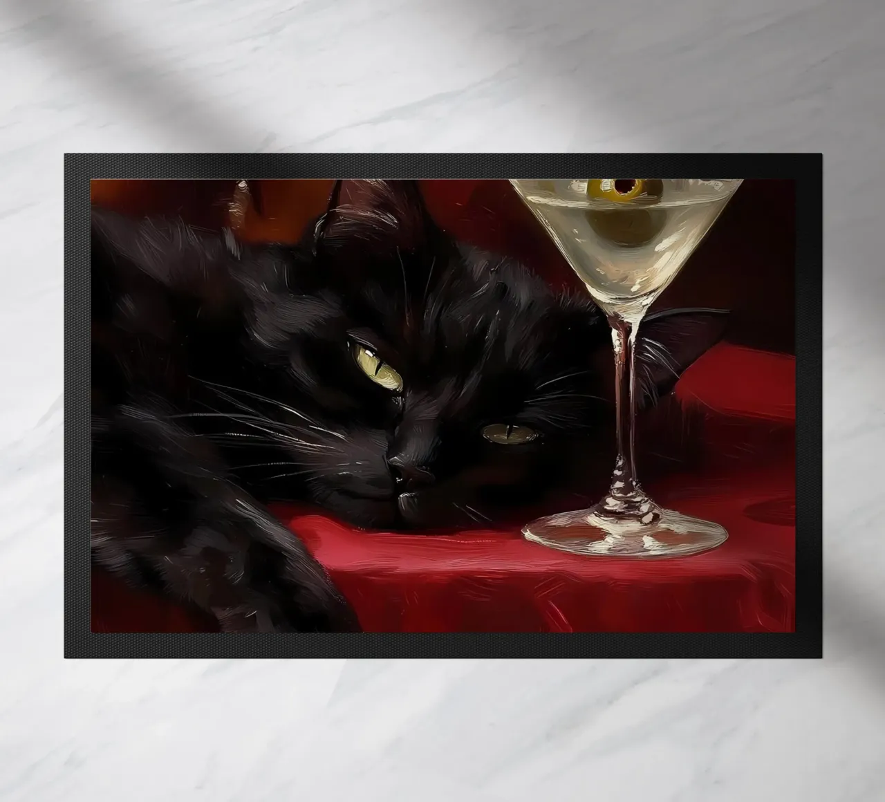 Gatto nero con Martini zerbino da IamHomeStudio