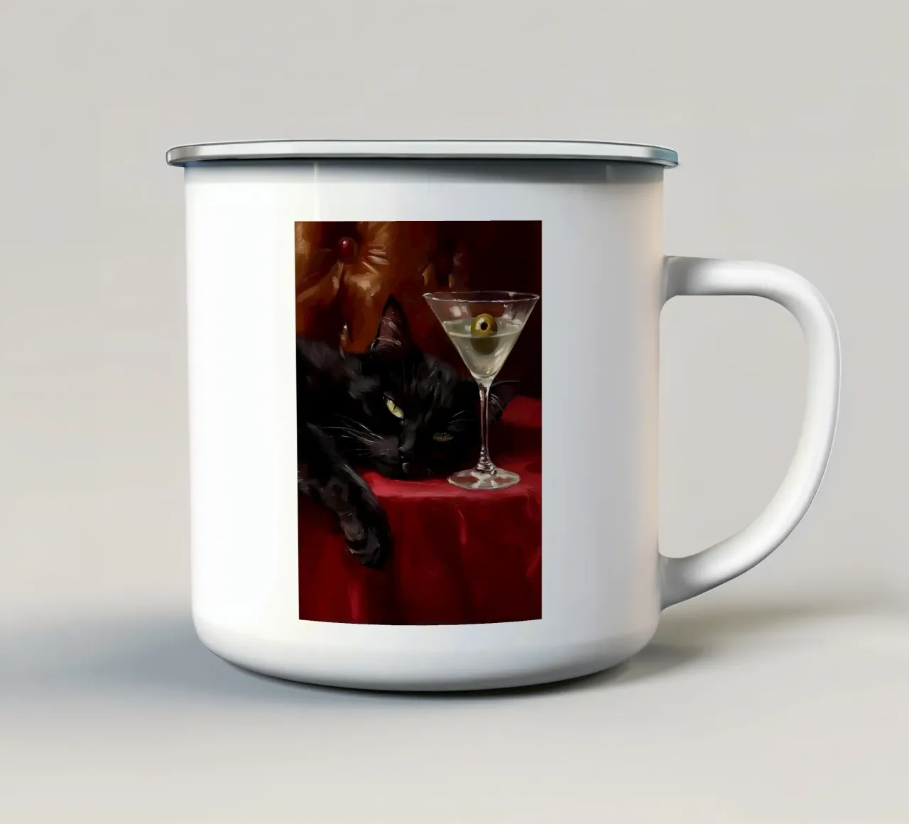 Gatto nero con Martini tazza in smalto da IamHomeStudio