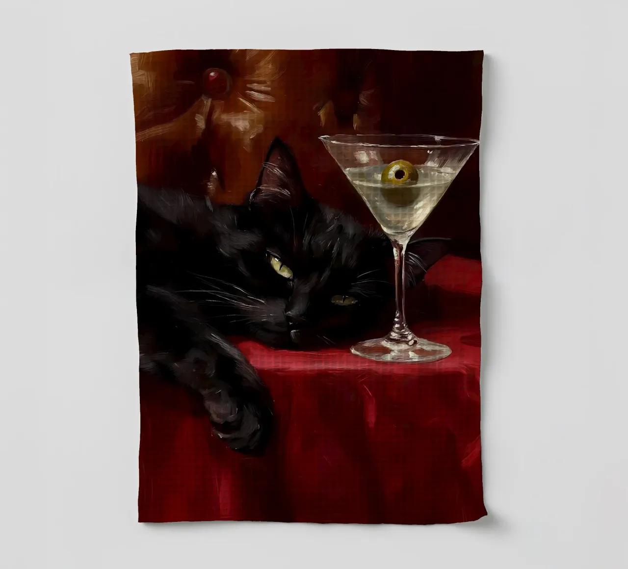 Gatto nero con Martini canovaccio da cucina da IamHomeStudio