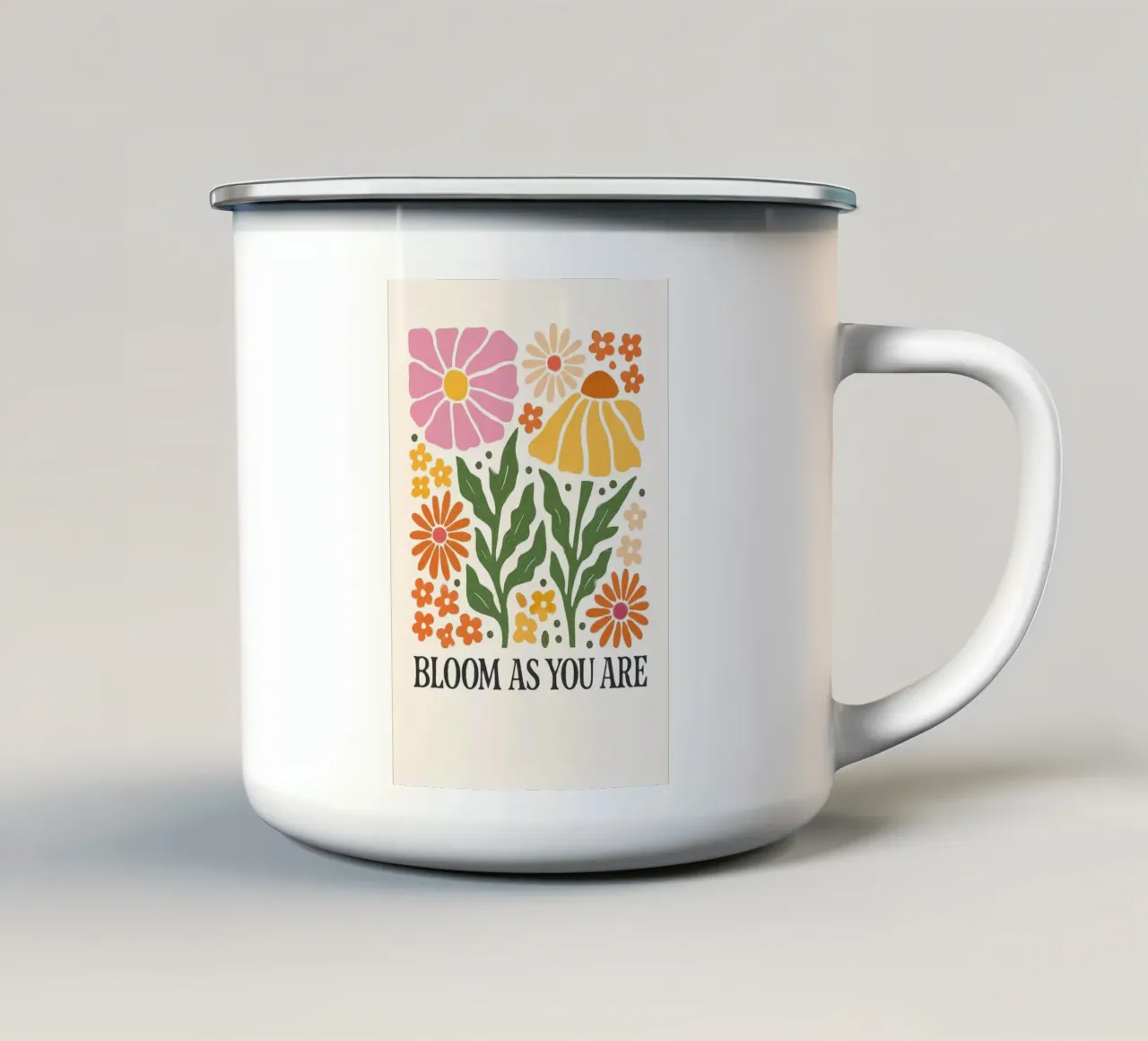 Retro Bloemen Positiviteit Kunstdruk emaille mok van inspirational quote