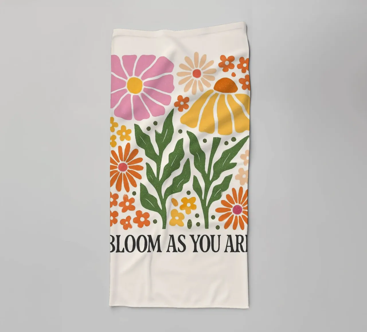 Retro Bloemen Positiviteit Kunstdruk badhanddoek van inspirational quote