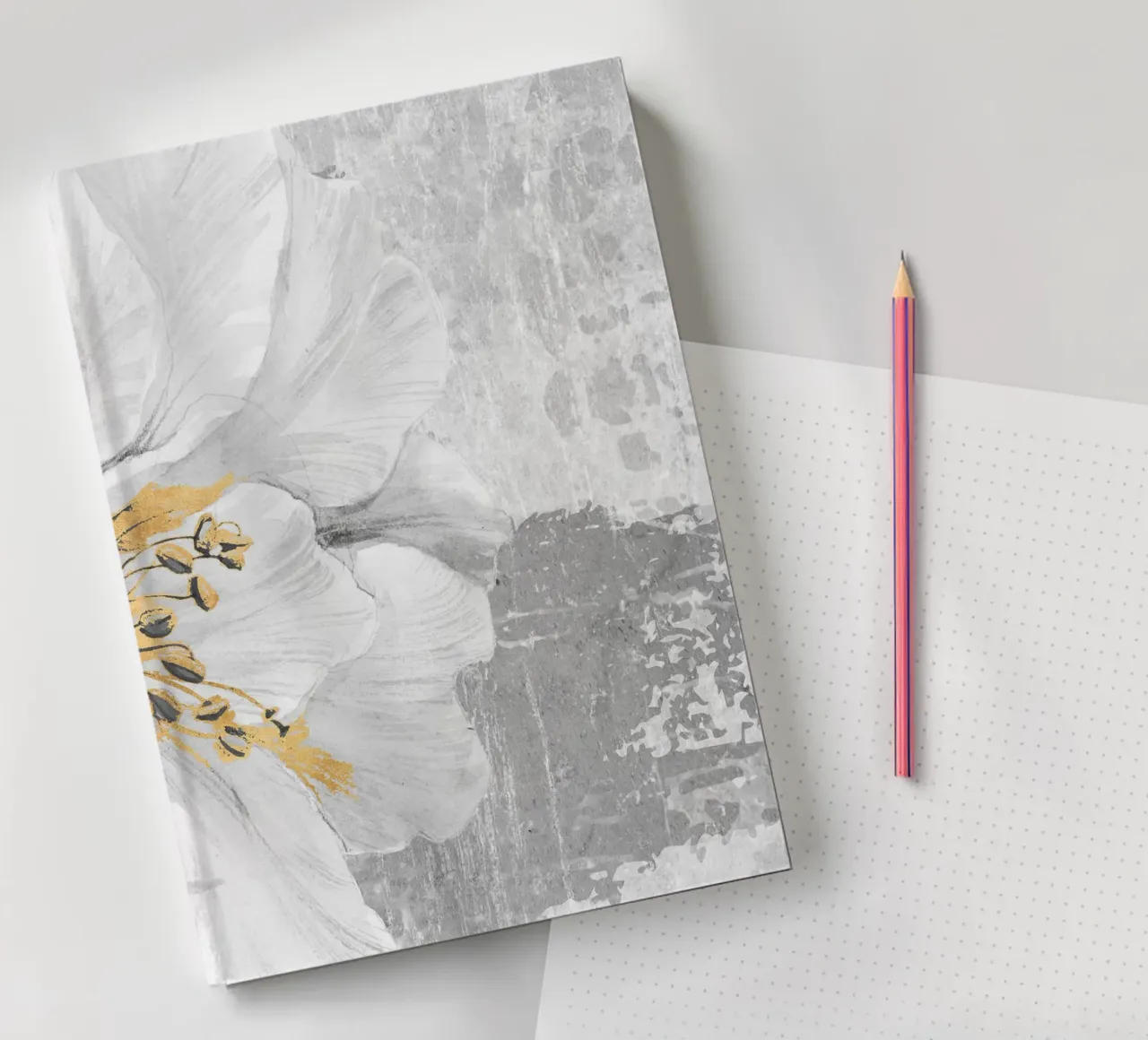 gray abstract art with flower notebook by vintageshop
