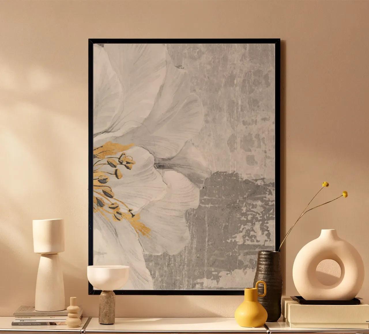 gray abstract art with flower carta hahnemühle da vintageshop