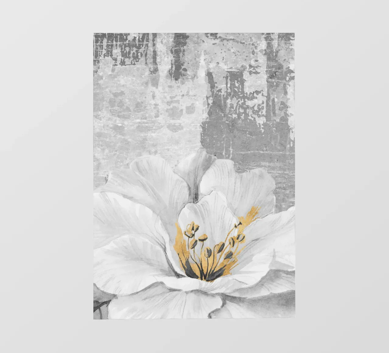 gray abstract art with white flower telo in pvc da vintageshop