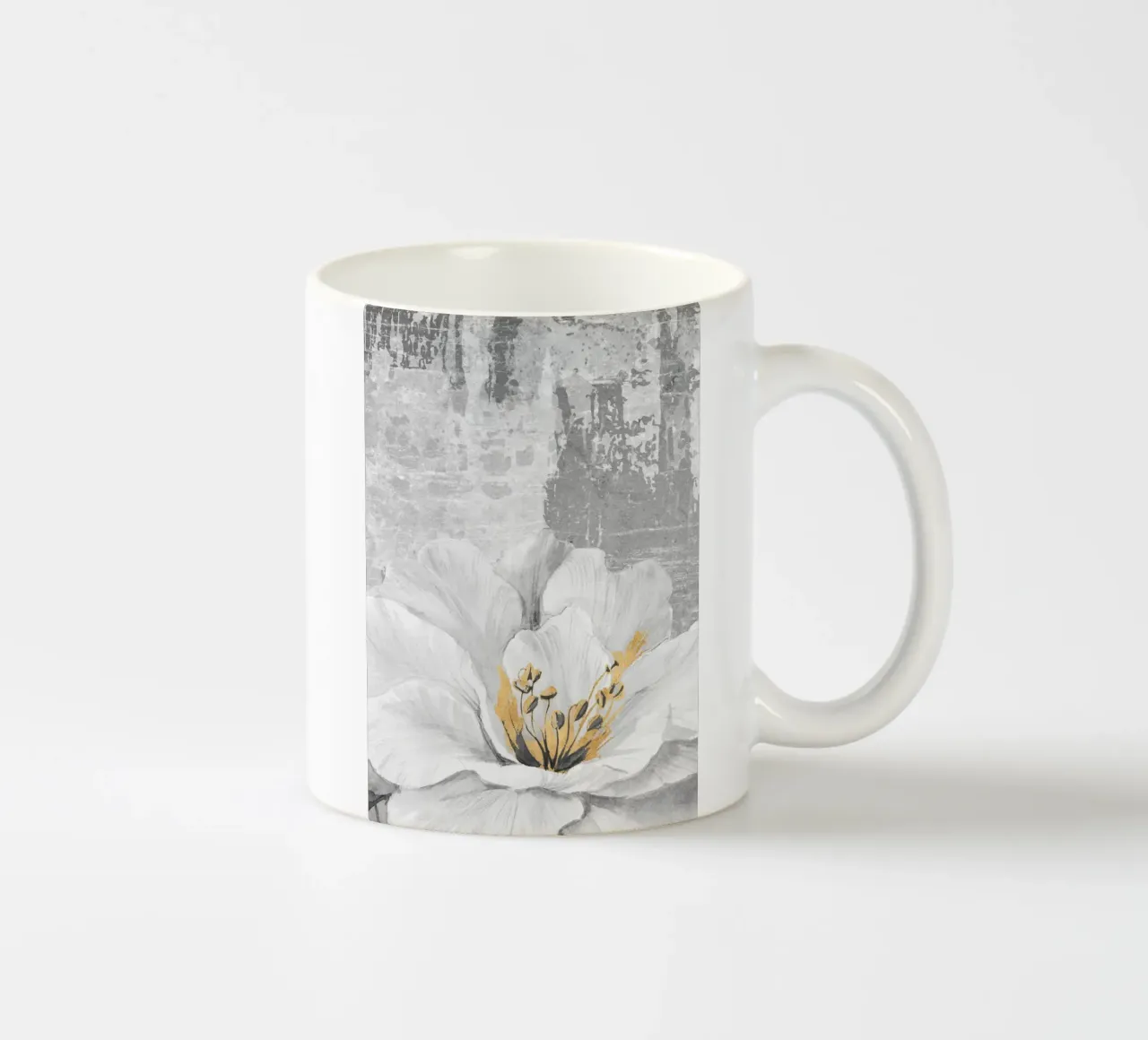 gray abstract art with white flower tazza in ceramica da vintageshop