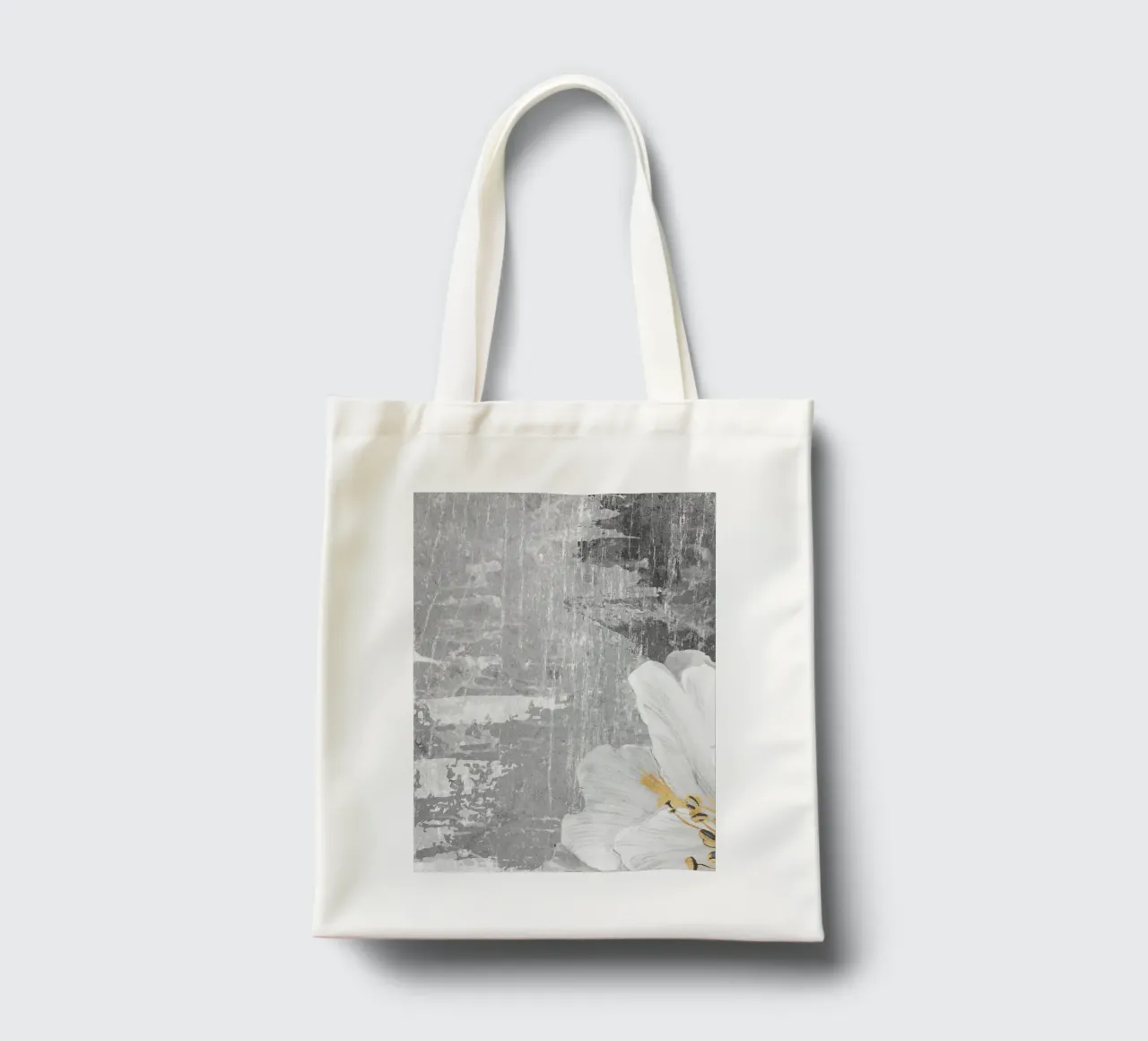 gray abstract art with white flower x borsa in juta da vintageshop