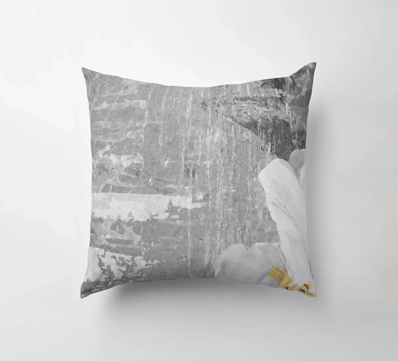 gray abstract art with white flower x cuscino da vintageshop