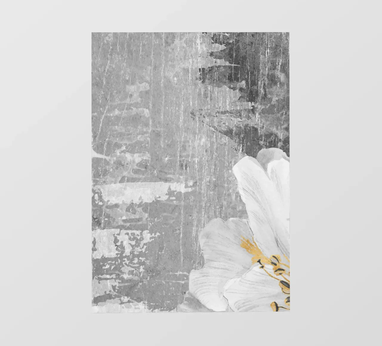 gray abstract art with white flower x telo in pvc da vintageshop