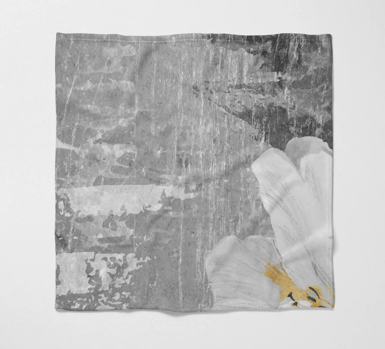 gray abstract art with white flower x coperta in pile da vintageshop