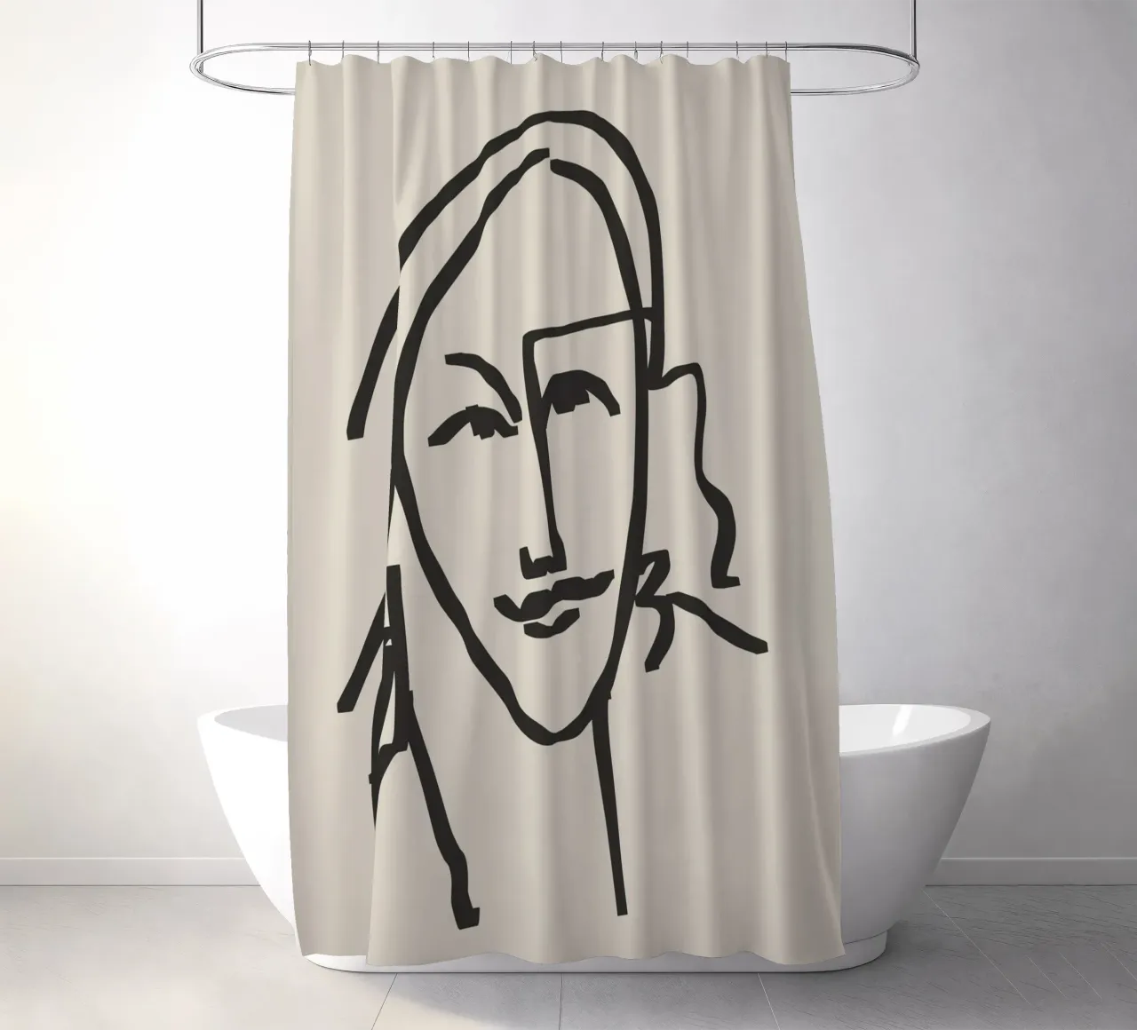 Line art candid portrait 4 shower curtain by Little Dean