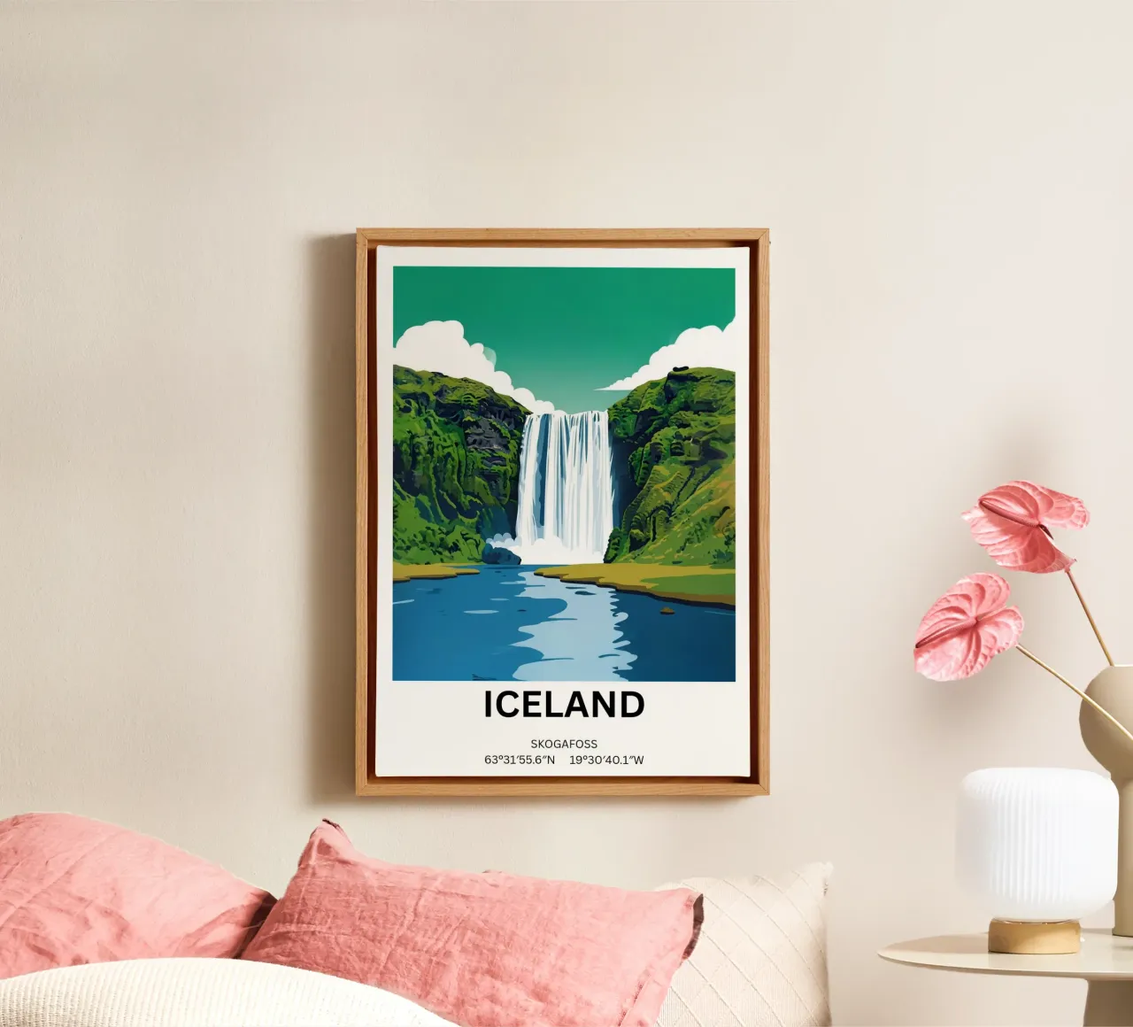 Skógafoss: The Original White Noise Machine, Iceland tela con Cornice a cassetta da ZEN VACATION