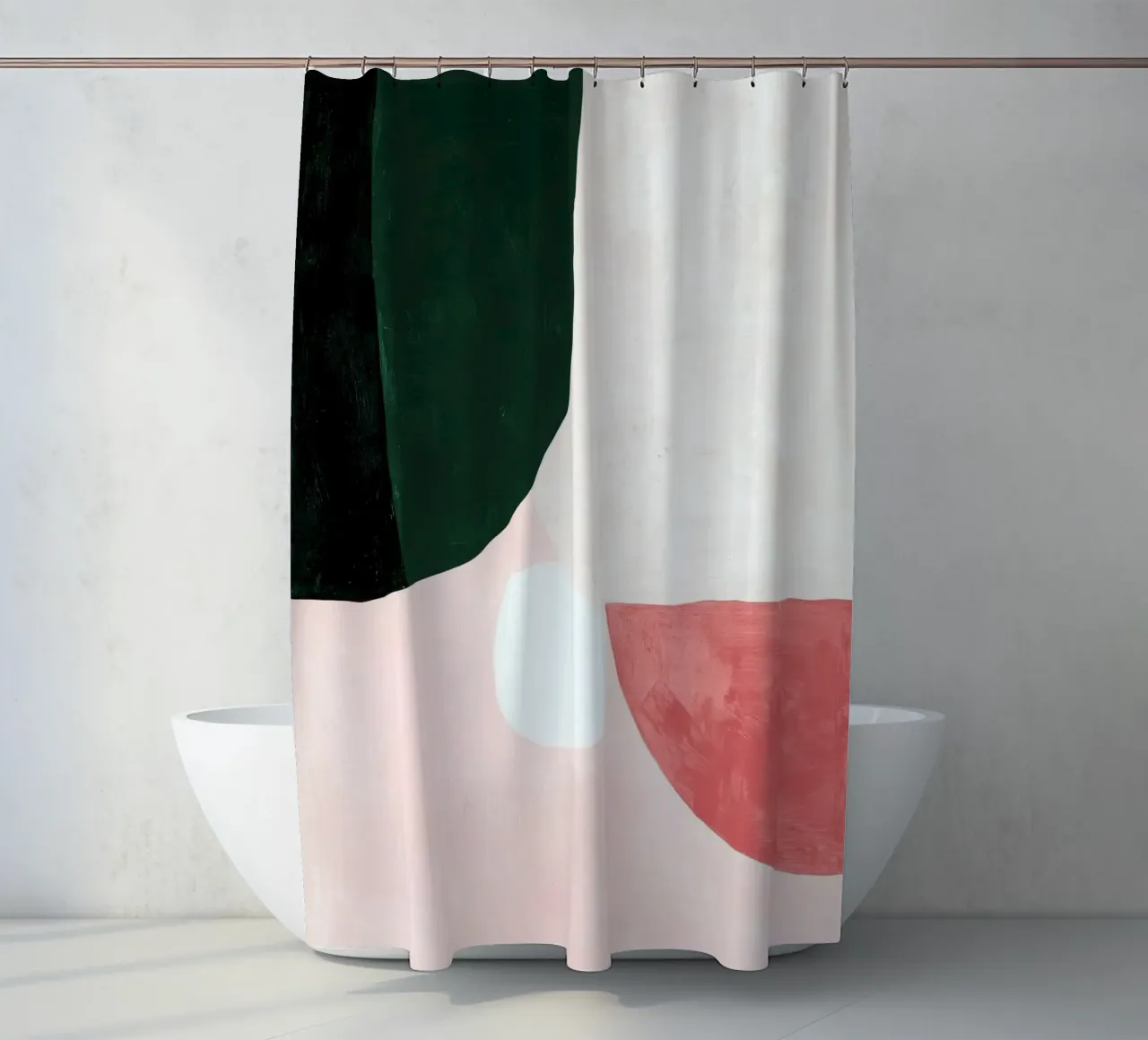 Forme minimaliste in verde e rosa tenda da doccia da Euphoria Theresa
