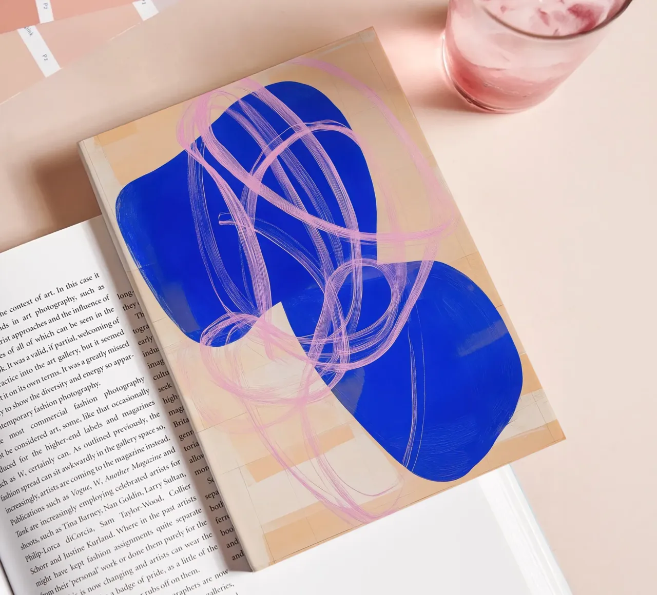 Dynamic shapes in cobalt blue & pink notebook by Euphoria Theresa