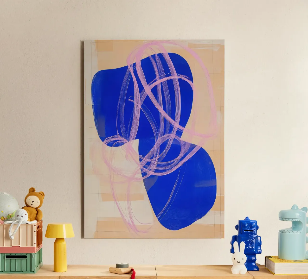 Forme dinamiche in blu cobalto e rosa alluminio dibond da Euphoria Theresa