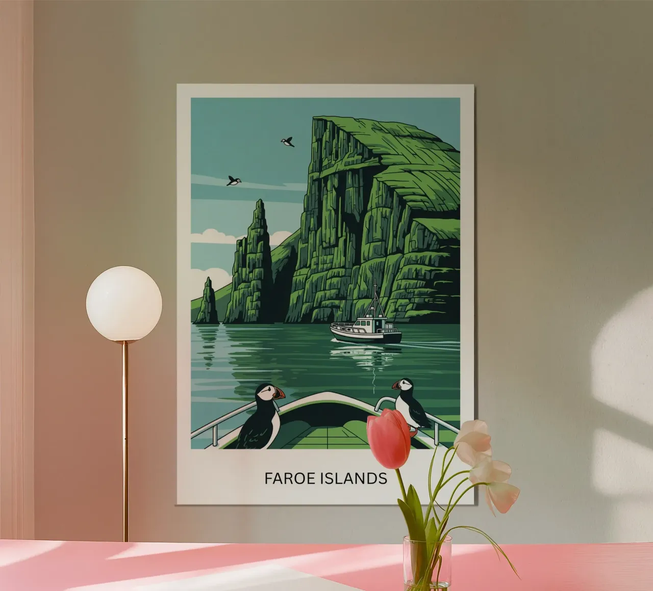 Faroe Islands: Puffin Approved poster con telaio in alluminio da ZEN VACATION