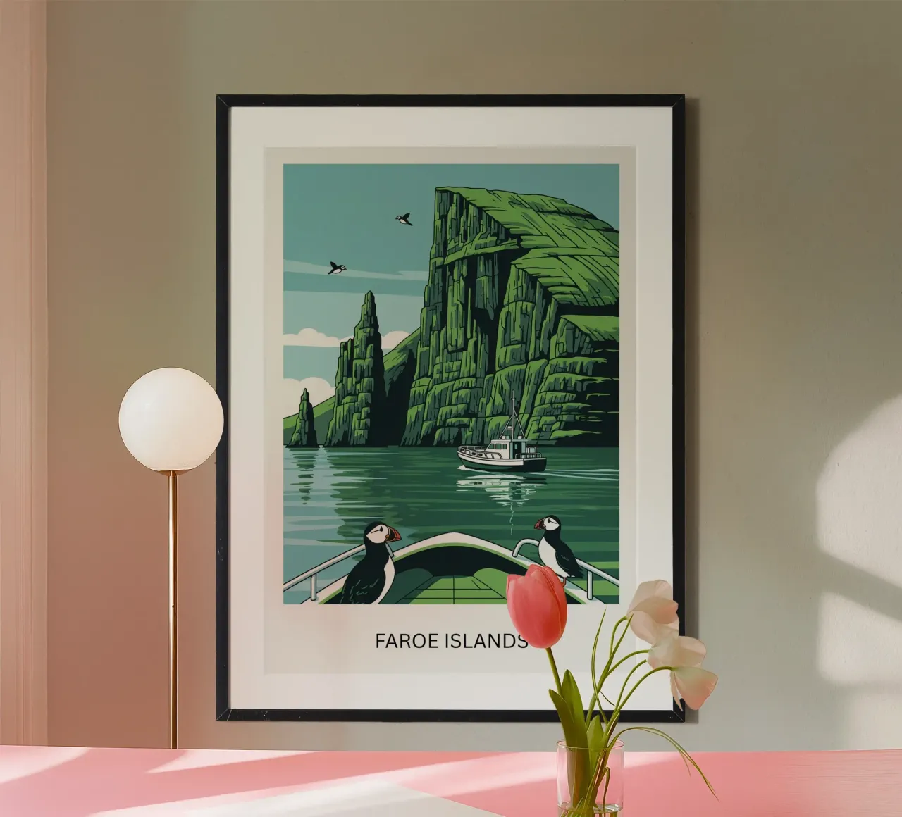 Faroe Islands: Puffin Approved poster con telaio in alluminio da ZEN VACATION