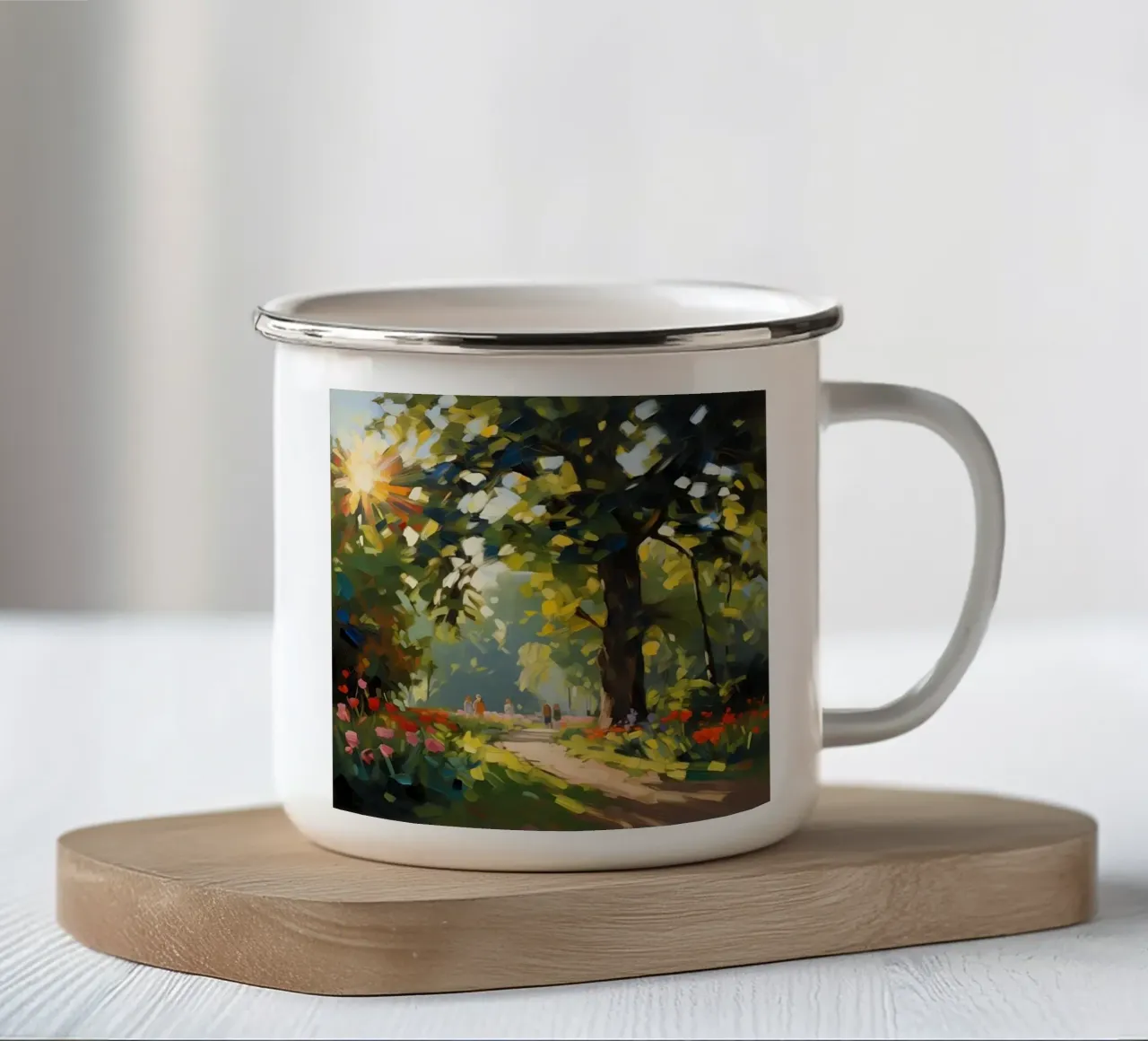 bomen met zonlicht emaille mok van Earthly Visions
