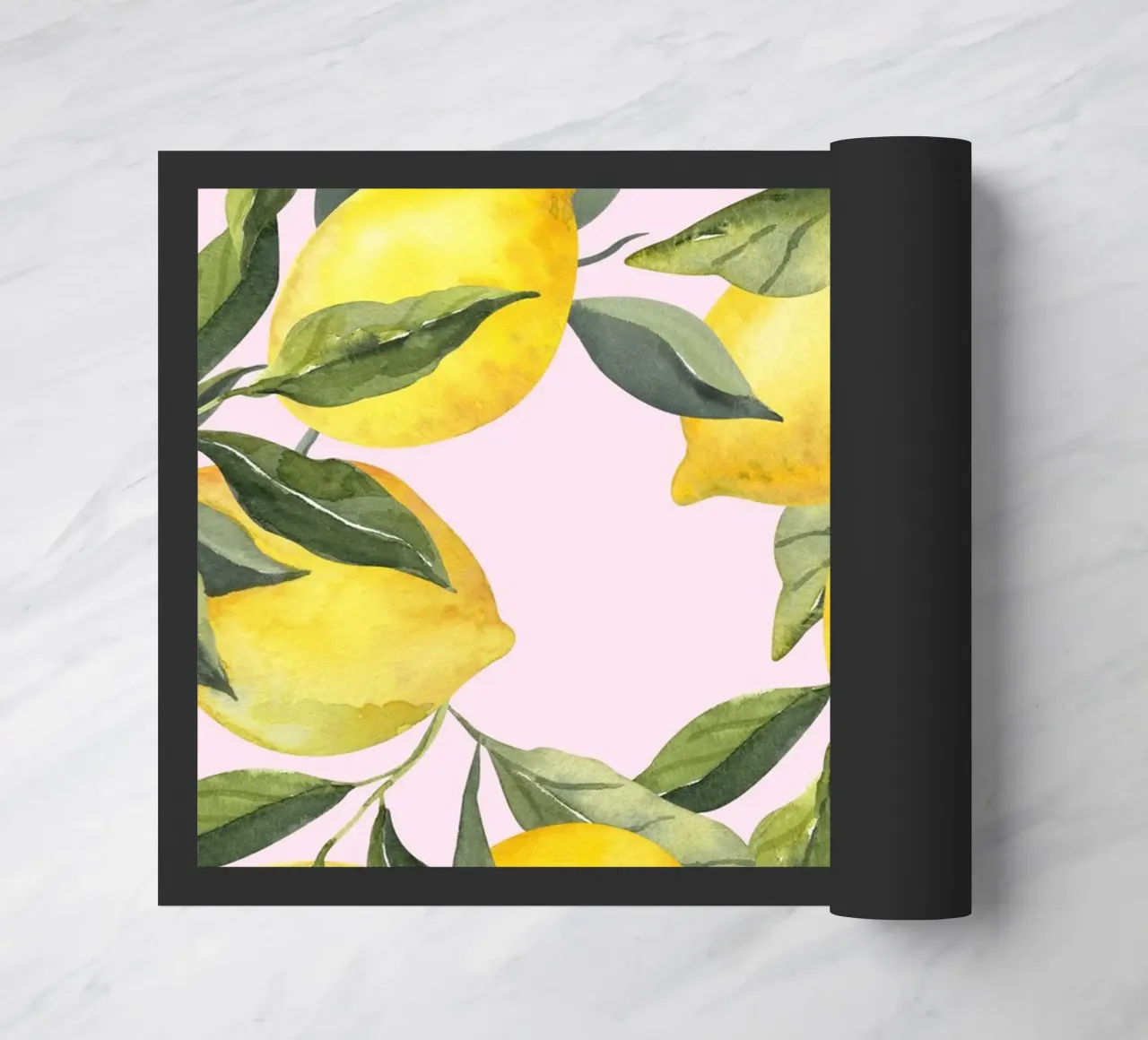 Zitrone drucken rosa, Aquarell Zitrone Poster Fußmatte von Bella Studio